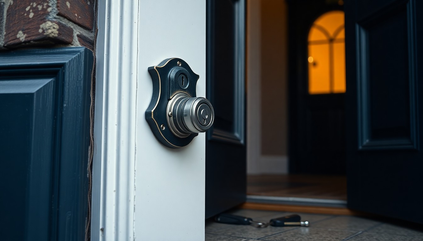 Voordeur Nederlandse rijwoning met slotenmaker-gereedschap