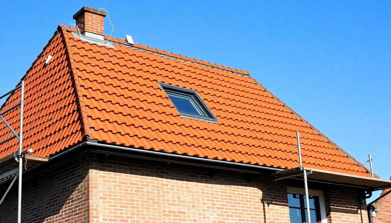Nederlandse pannendak in renovatie met steiger en nieuwe pannen