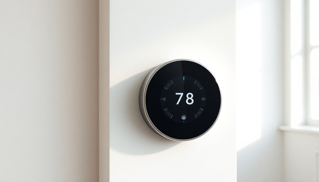Moderne slimme thermostaat aan witte muur in Nederlands huis