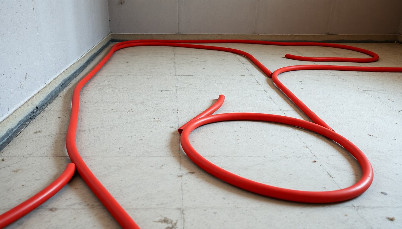 Rode kunststof vloerverwarmingsleidingen op isolatieplaten
